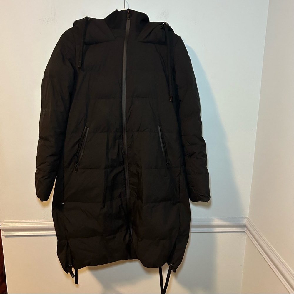 Zara Basic Black Hooded Down Zip-Up Jacket Size M… - image 1